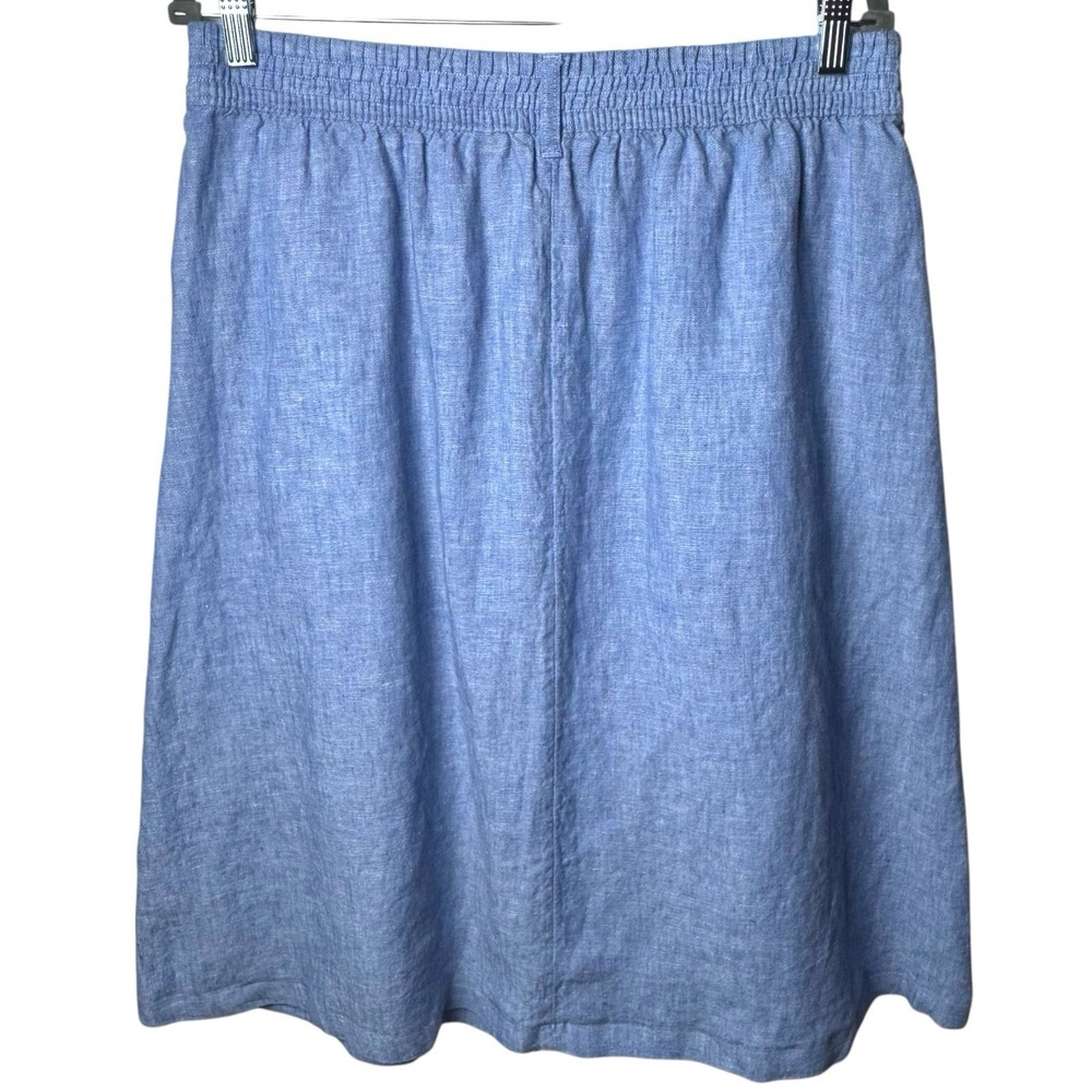 Lands' End Blue 100% Linen Button Front‎ Midi A-Line Skirt Coastal Prairie 12 - Picture 5 of 10